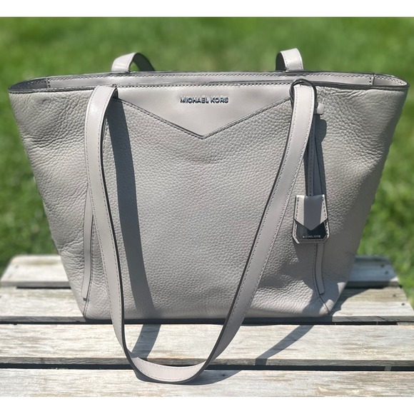 Michael Kors Pearl Gray Tote Bag Leather Satchel Shoulder Bag Designer Handbag - Picture 1 of 16